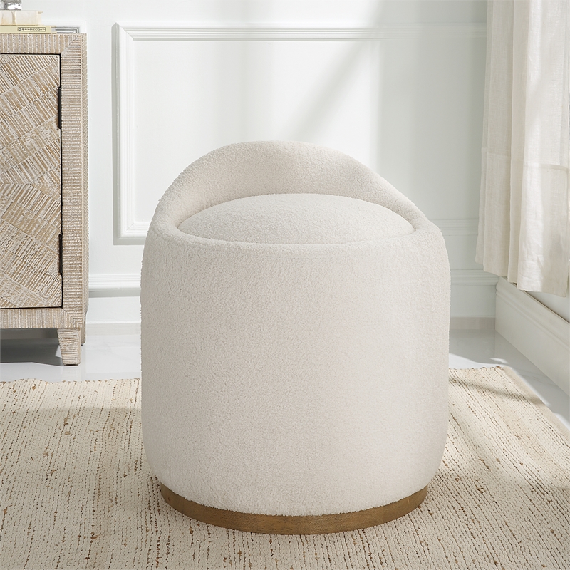 Uttermost Swirl Swivel Sheepskin Ottoman in Off White