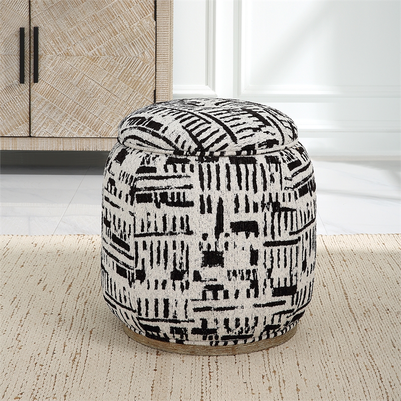 Uttermost Dialogue Poof Ottoman in Black