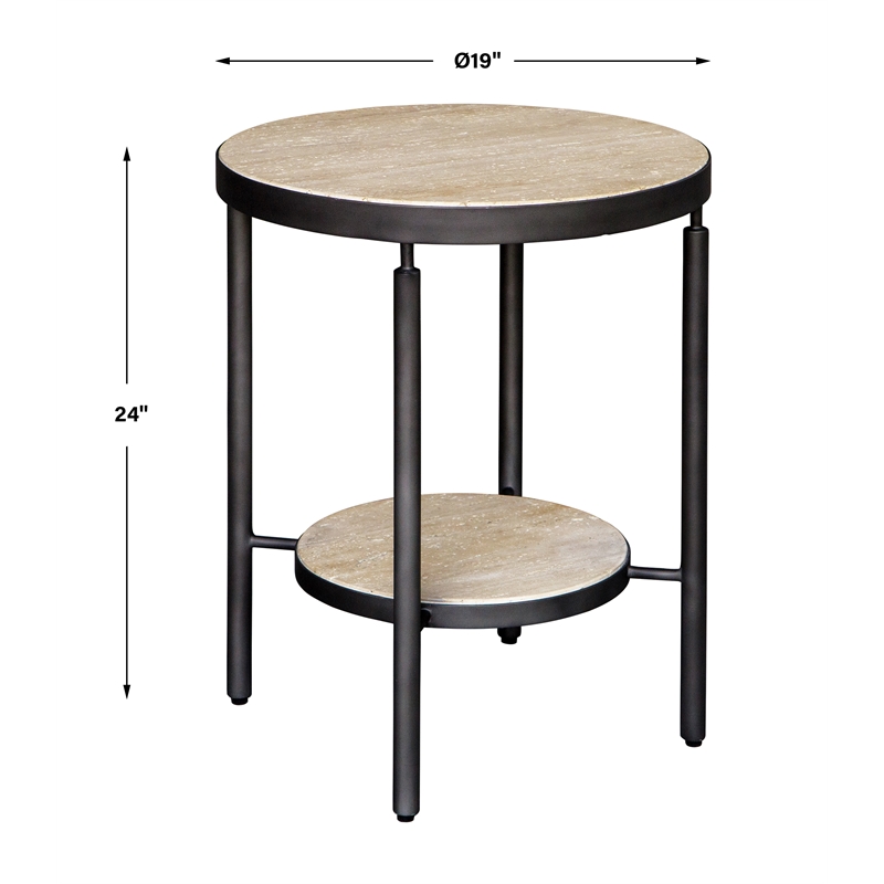 Uttermost Dauntless Travertine Side Table in Matte Black