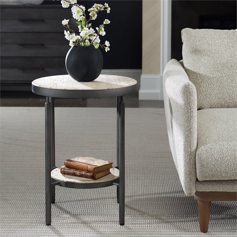Uttermost Dauntless Travertine Side Table in Matte Black