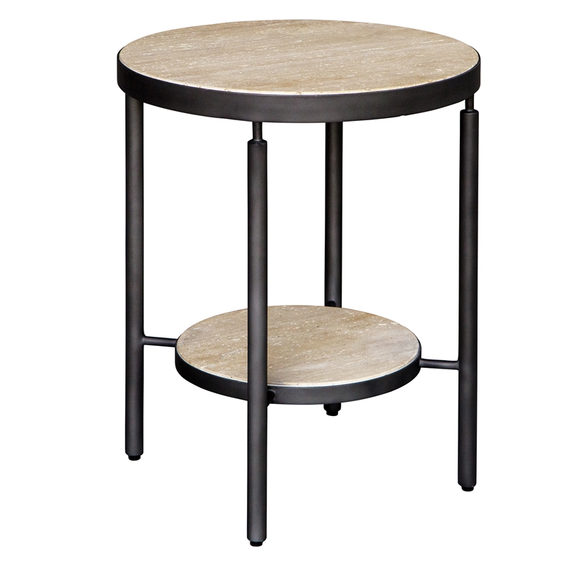 Uttermost Dauntless Travertine Side Table in Matte Black