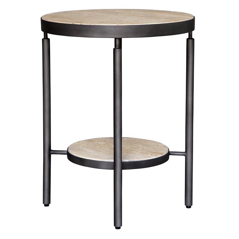 Uttermost Dauntless Travertine Side Table in Matte Black