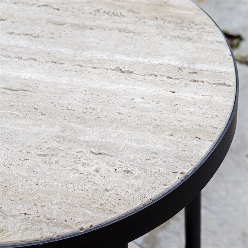 Uttermost Dauntless Travertine Side Table in Matte Black