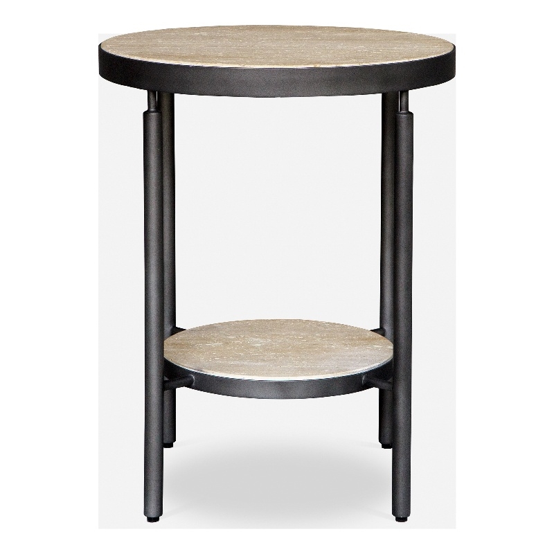 Uttermost Dauntless Travertine Side Table in Matte Black