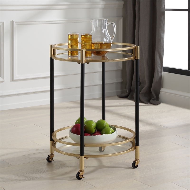 Uttermost Dolly Round Bar Cart in Matte Black