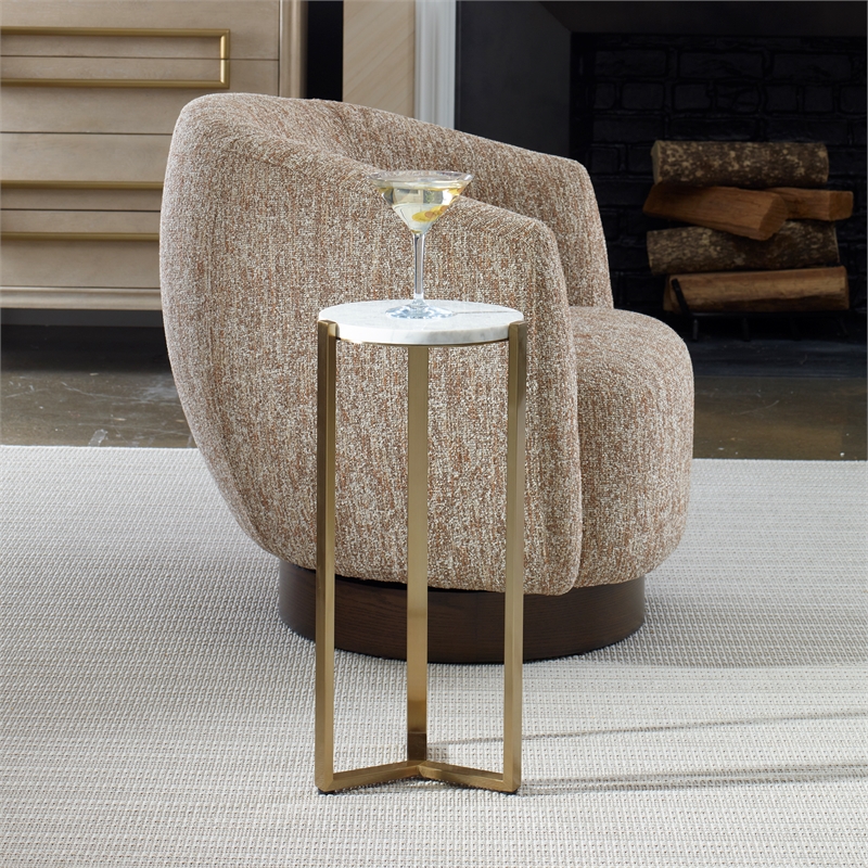 Uttermost Pietra Carrara Marble Drink Table in Antique Brass