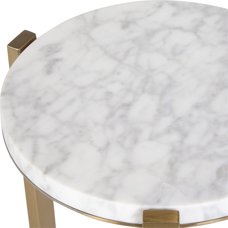 Uttermost Pietra Carrara Marble Drink Table in Antique Brass