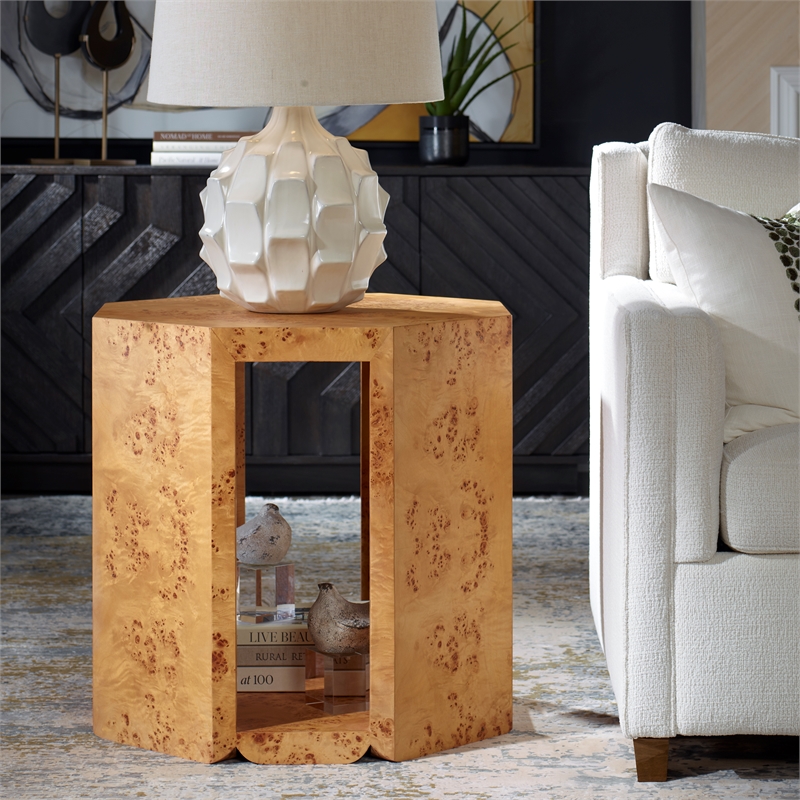 Uttermost Indus Burl Side Table in Brown