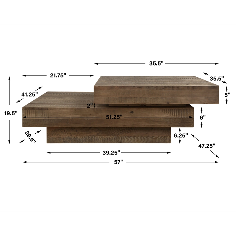 Uttermost Rustic Planes Modern Coffee Table in Oak