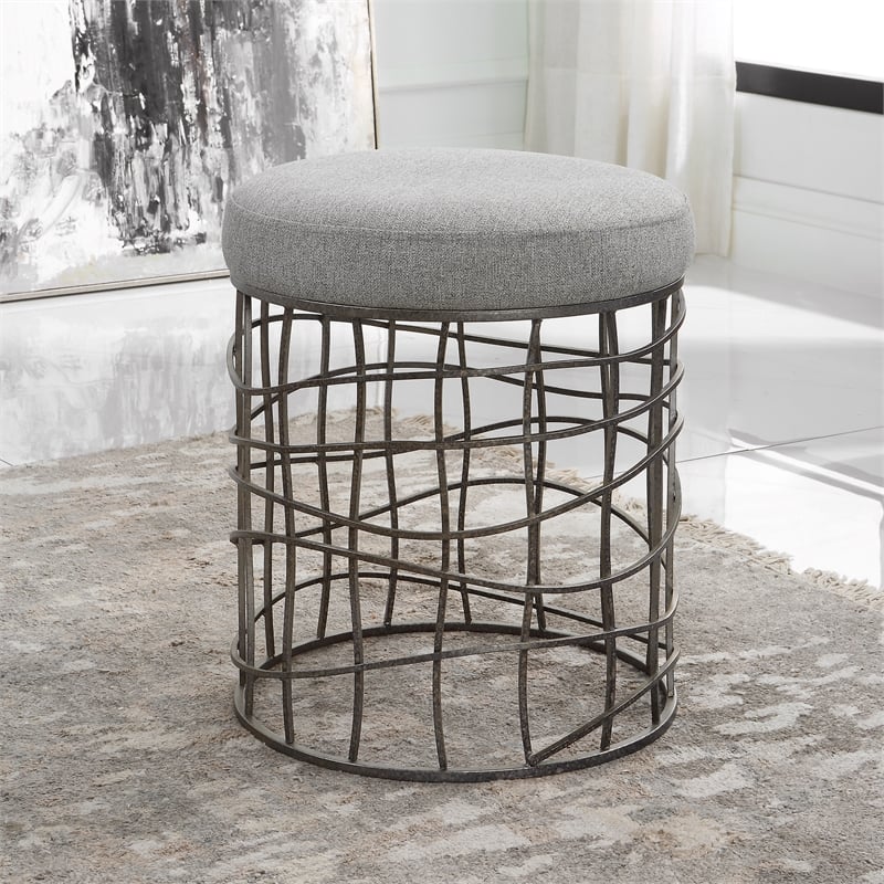 Uttermost Carnival Iron Round Accent Stool in Gray