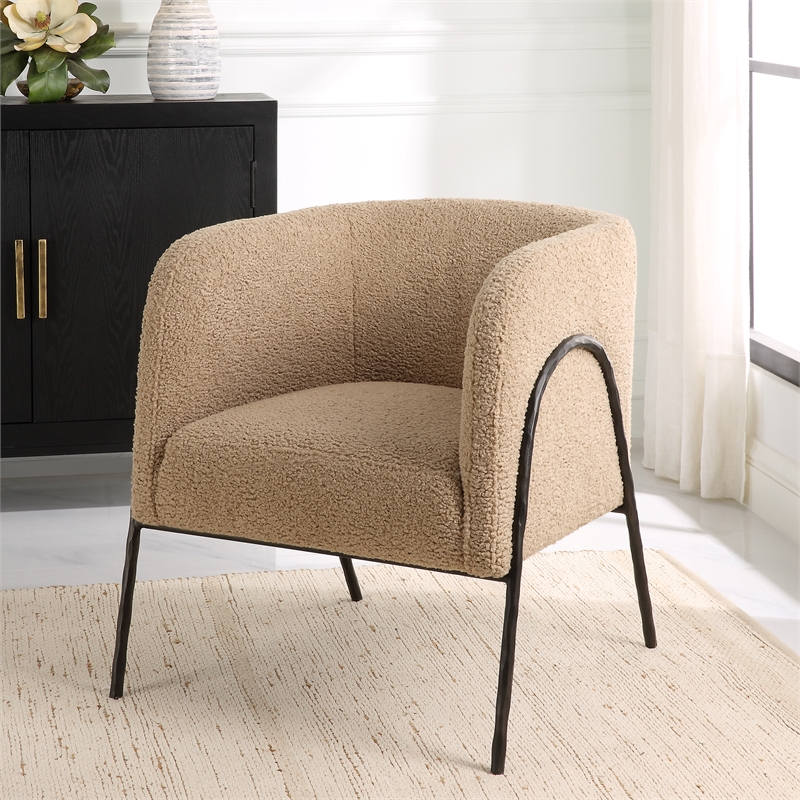 Uttermost Jacobsen Tan Shearling Barrel Chair in Tan