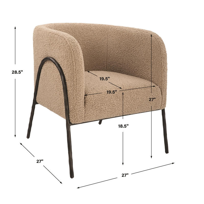 Uttermost Jacobsen Tan Shearling Barrel Chair in Tan