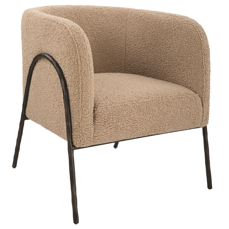 Uttermost Jacobsen Tan Shearling Barrel Chair in Tan