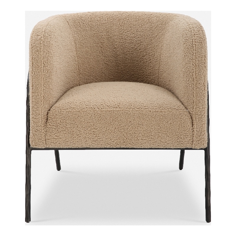 Uttermost Jacobsen Tan Shearling Barrel Chair in Tan