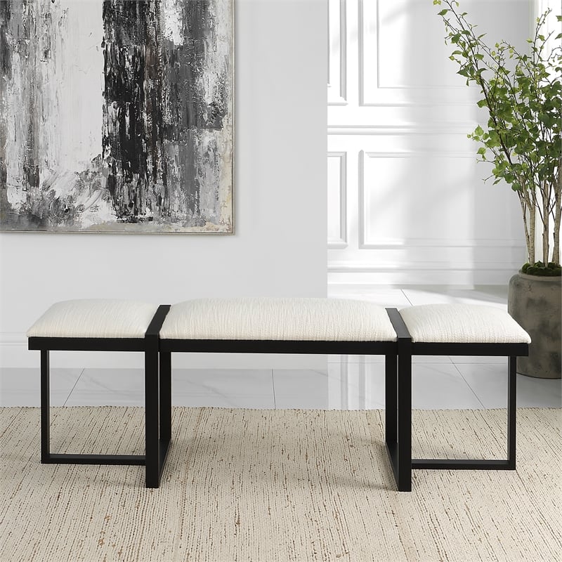 Uttermost Triple Cloud Modern Upholstered Bench in Black