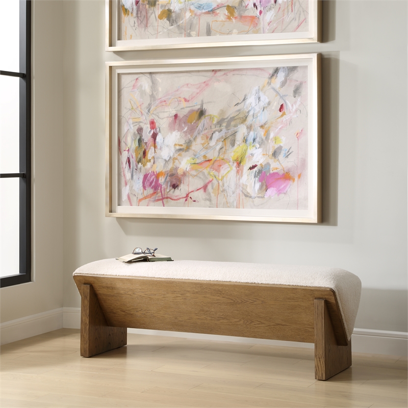 Uttermost Wedged Ivory Fabric Bench