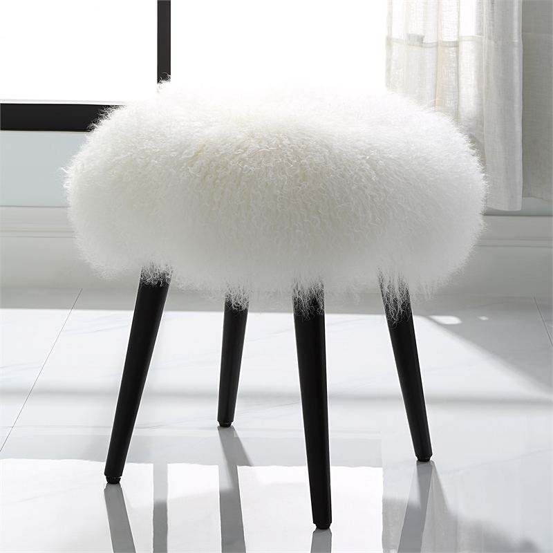 Uttermost Wooly Sheepskin Accent Stool in White