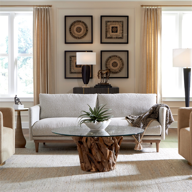 Uttermost Freefall Polyester Boucle Upholstered Sofa in Toasty Beige/Gray Ceruse