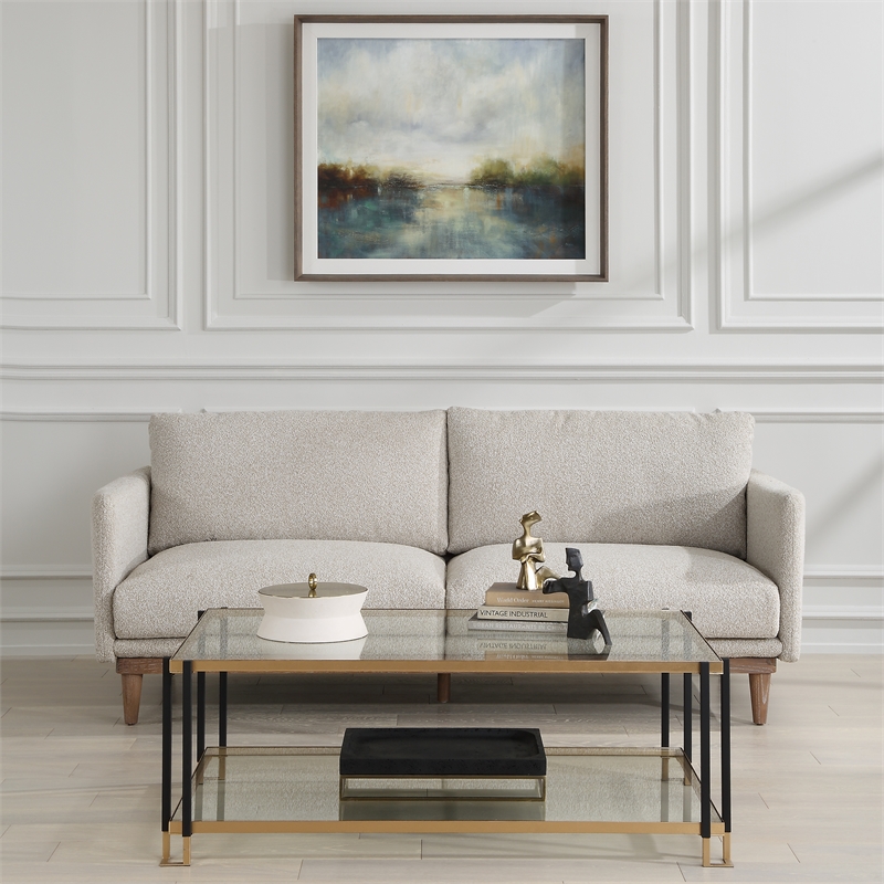 Uttermost Freefall Polyester Boucle Upholstered Sofa in Toasty Beige/Gray Ceruse