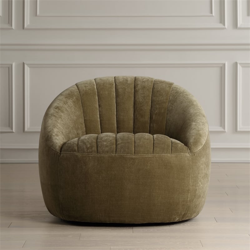 Uttermost Narrows Low-Pile Chambray Chenille Swivel Chair in Moss Green