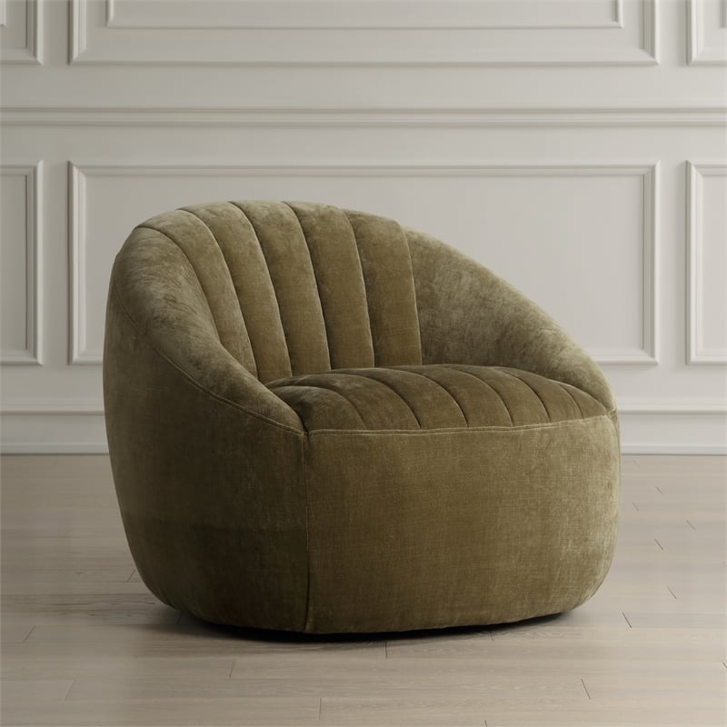 Uttermost Narrows Low-Pile Chambray Chenille Swivel Chair in Moss Green