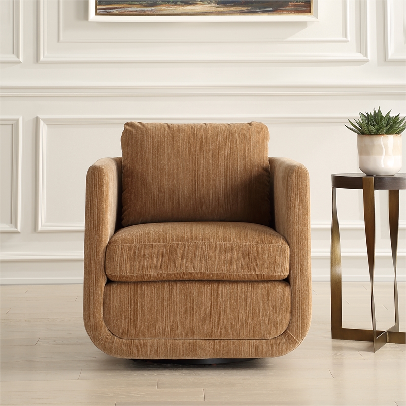 Uttermost Abound Chenille Upholstered Swivel Chair in Ginger