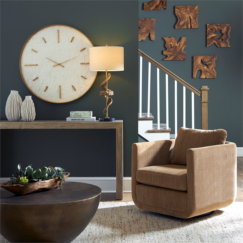 Uttermost Abound Chenille Upholstered Swivel Chair in Ginger