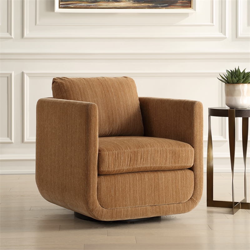 Uttermost Abound Chenille Upholstered Swivel Chair in Ginger