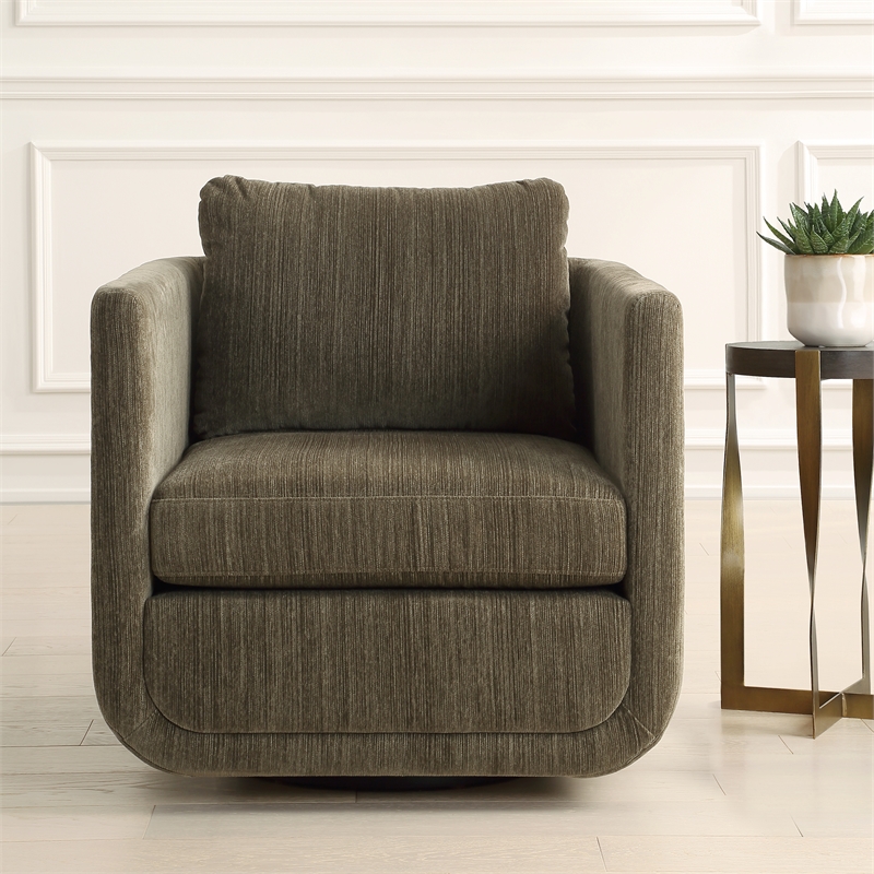 Uttermost Abound Chenille Upholstered Swivel Chair in Herb