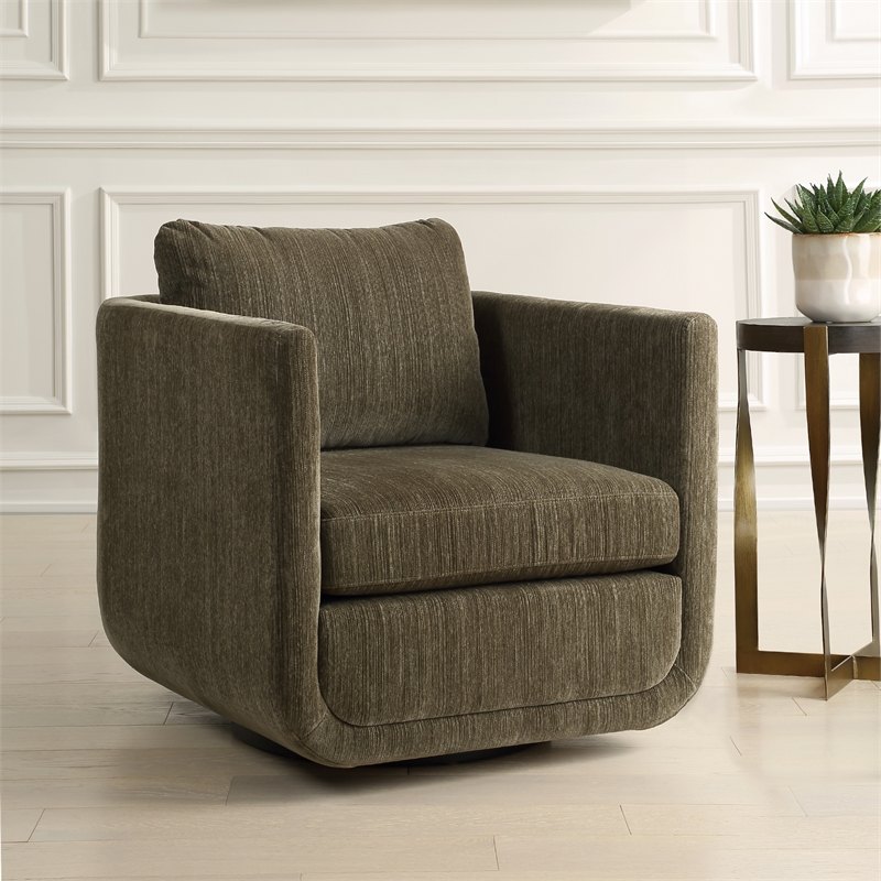 Uttermost Abound Chenille Upholstered Swivel Chair in Herb