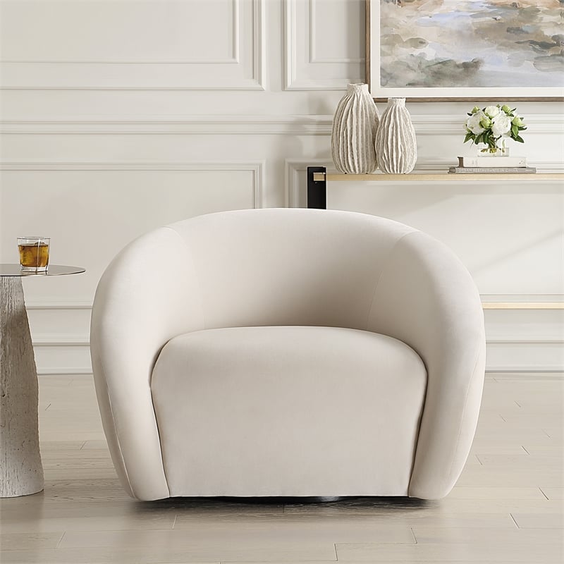 Uttermost DeSoto Polyester Velvet Upholstered Swivel Chair in Cream