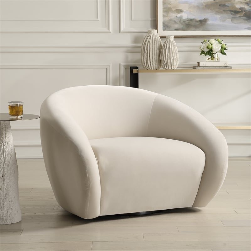 Uttermost DeSoto Polyester Velvet Upholstered Swivel Chair in Cream