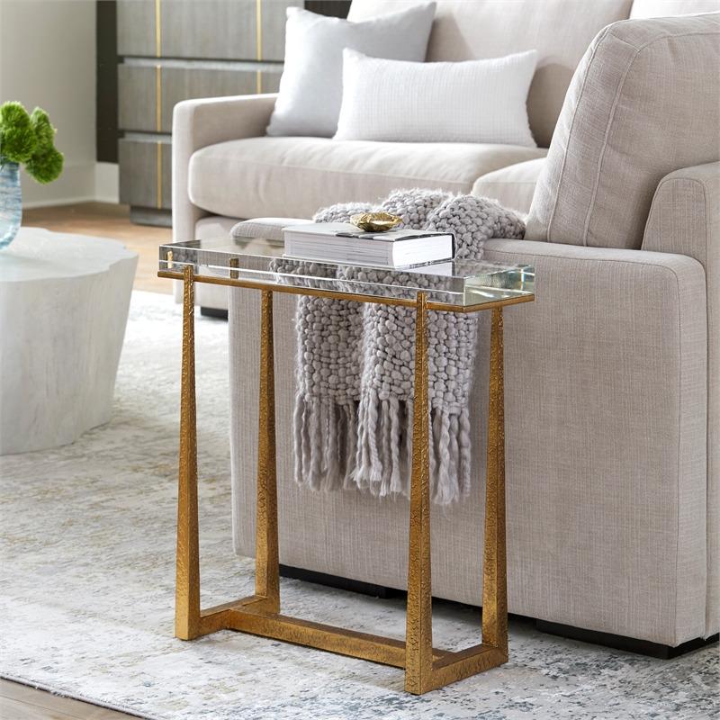 Uttermost Midas Thick Crystal Accent Table in in Gold