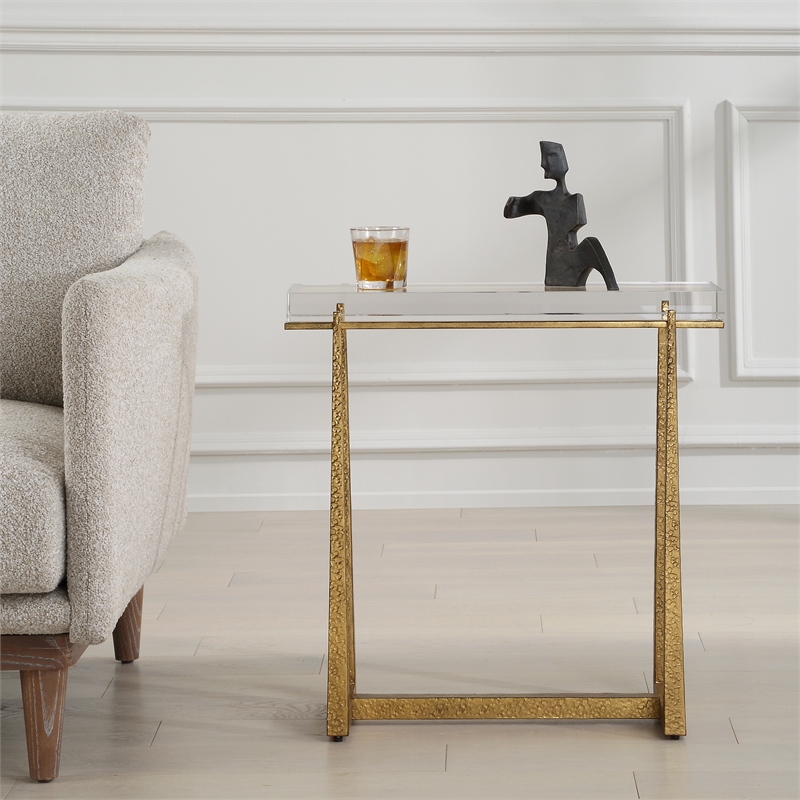 Uttermost Midas Thick Crystal Accent Table in in Gold