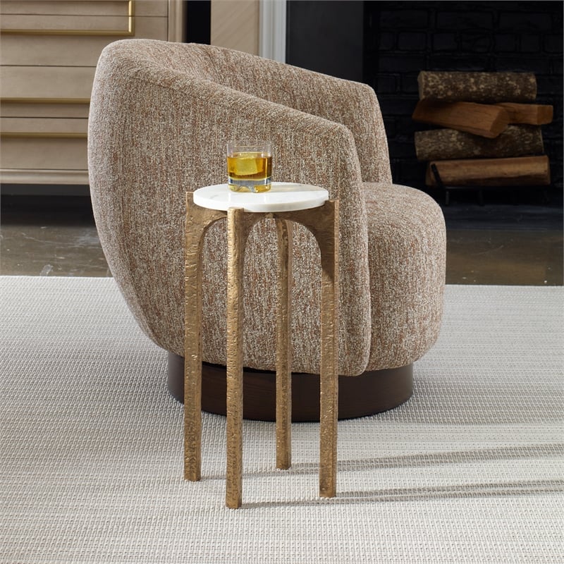 Uttermost Vivi Marble Drink Table in Antique Brass