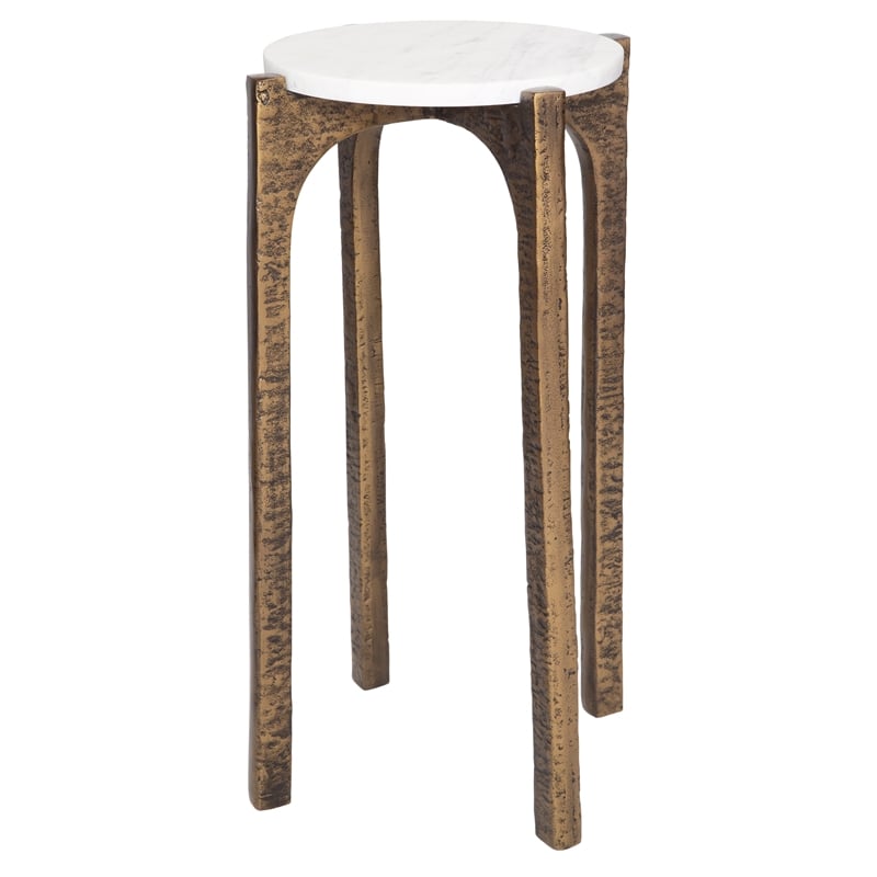 Uttermost Vivi Marble Drink Table in Antique Brass
