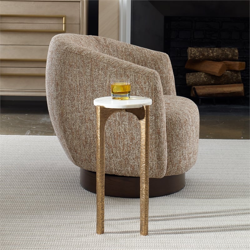 Uttermost Vivi Marble Drink Table in Antique Brass