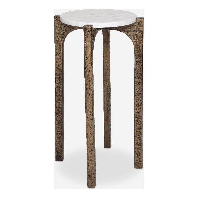 Uttermost Vivi Marble Drink Table in Antique Brass
