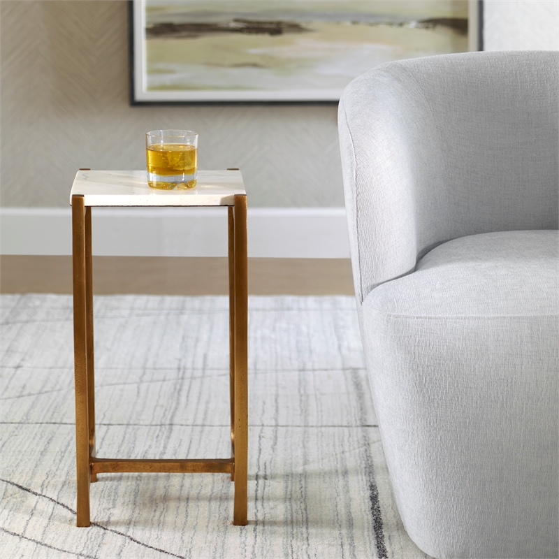 Uttermost Affinity White Marble Accent Table
