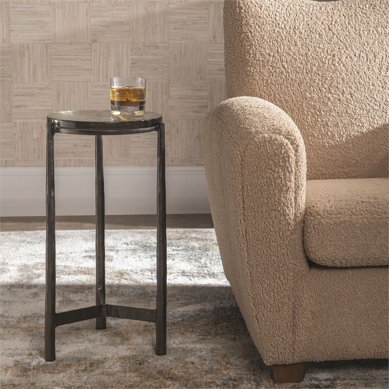 Uttermost Eternity Iron & Glass Accent Table in Gunmetal
