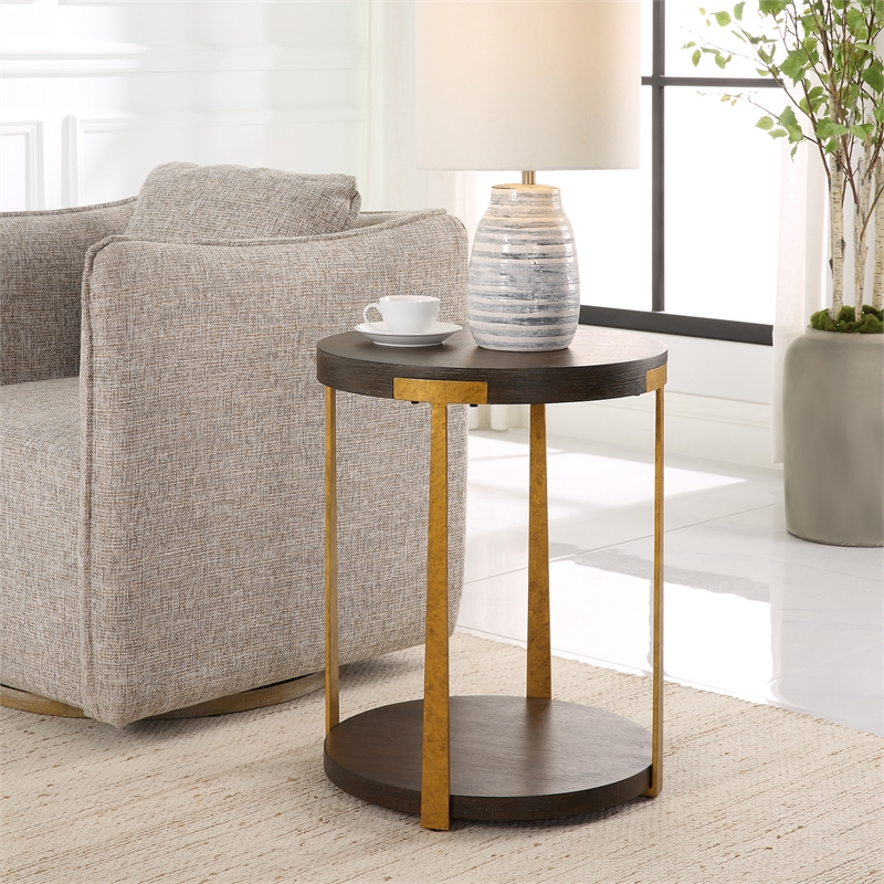 Uttermost Palisade Round Wood Side Table in Coffee