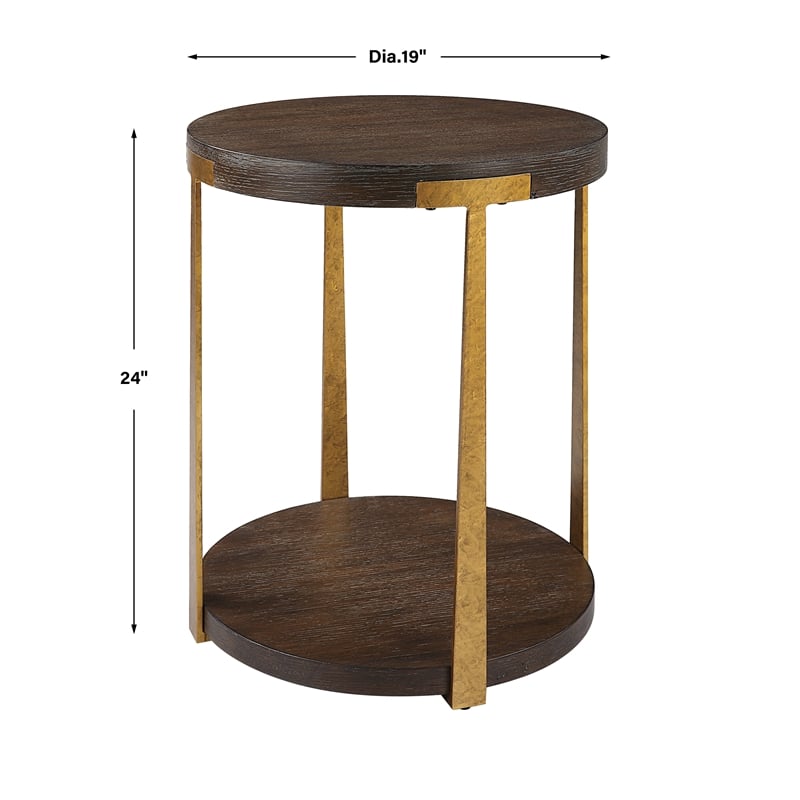 Uttermost Palisade Round Wood Side Table in Coffee