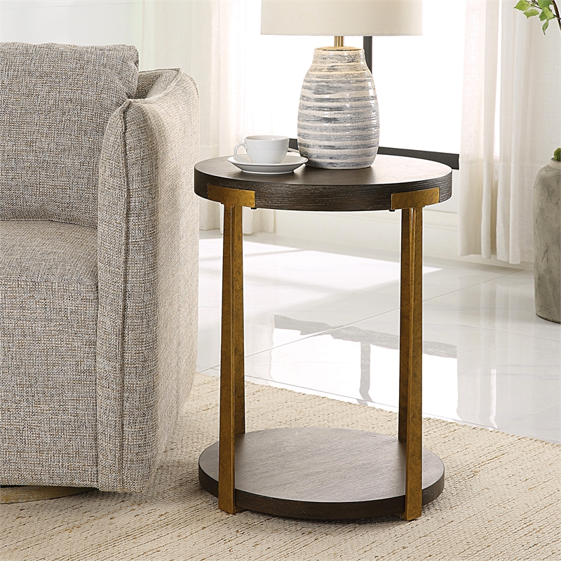 Uttermost Palisade Round Wood Side Table in Coffee