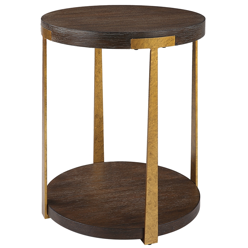 Uttermost Palisade Round Wood Side Table in Coffee