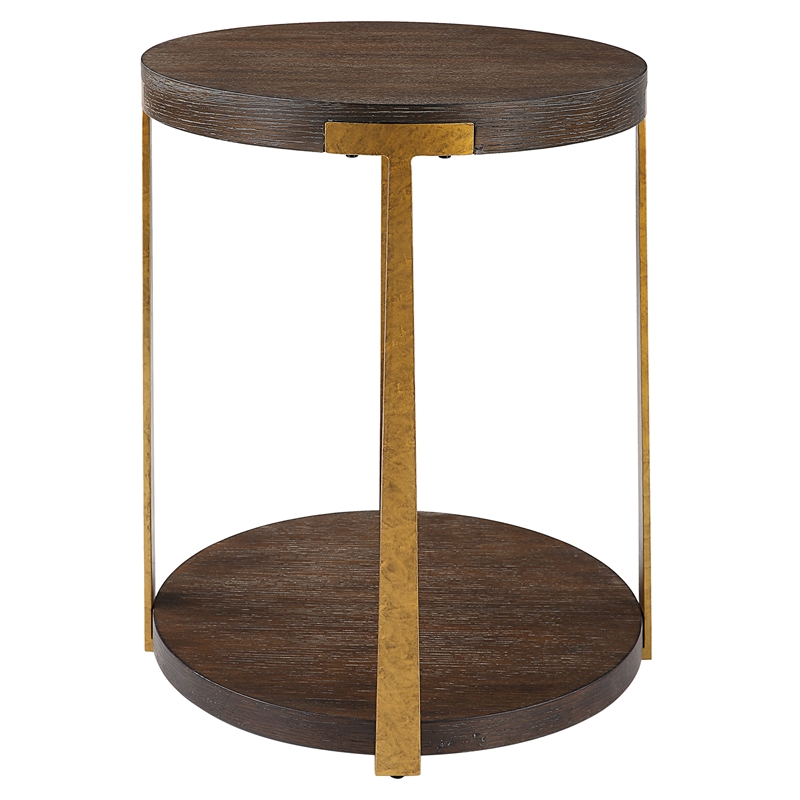 Uttermost Palisade Round Wood Side Table in Coffee