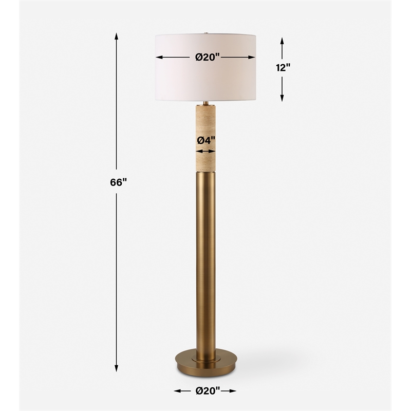 Uttermost Knox Travertine Floor Lamp in Antique Brass