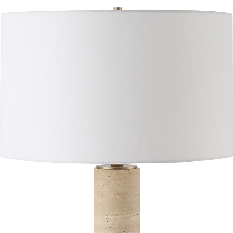 Uttermost Knox Travertine Floor Lamp in Antique Brass