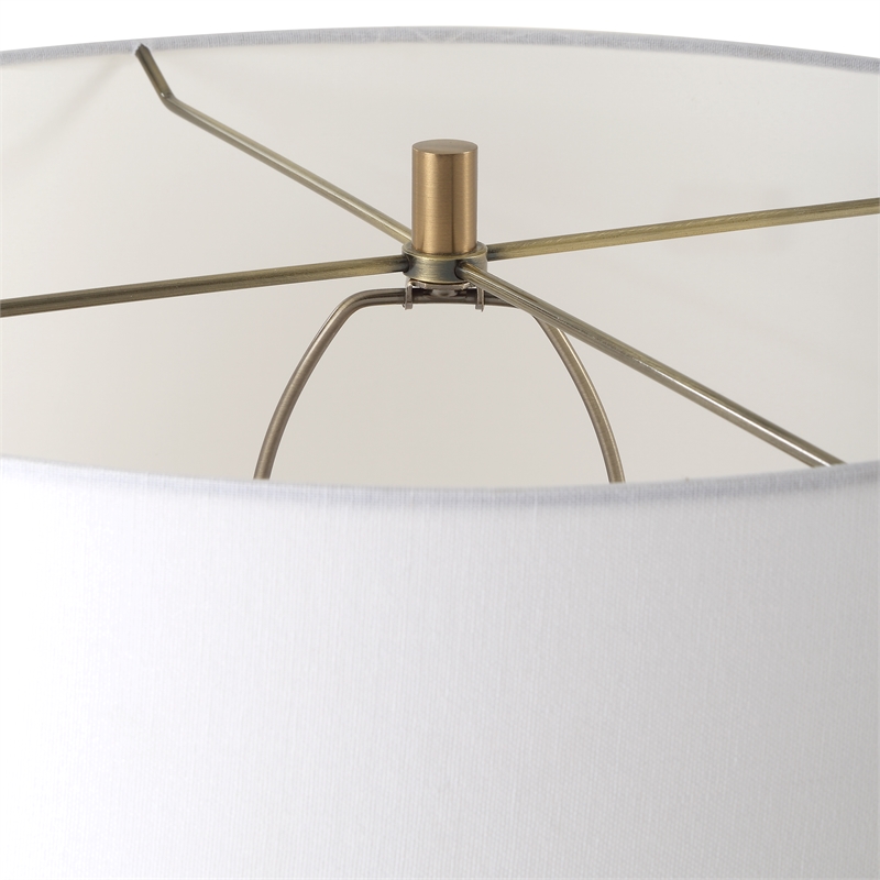 Uttermost Knox Travertine Floor Lamp in Antique Brass
