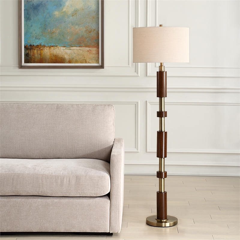 Uttermost Stacked Wooden Floor Lamp in Brown