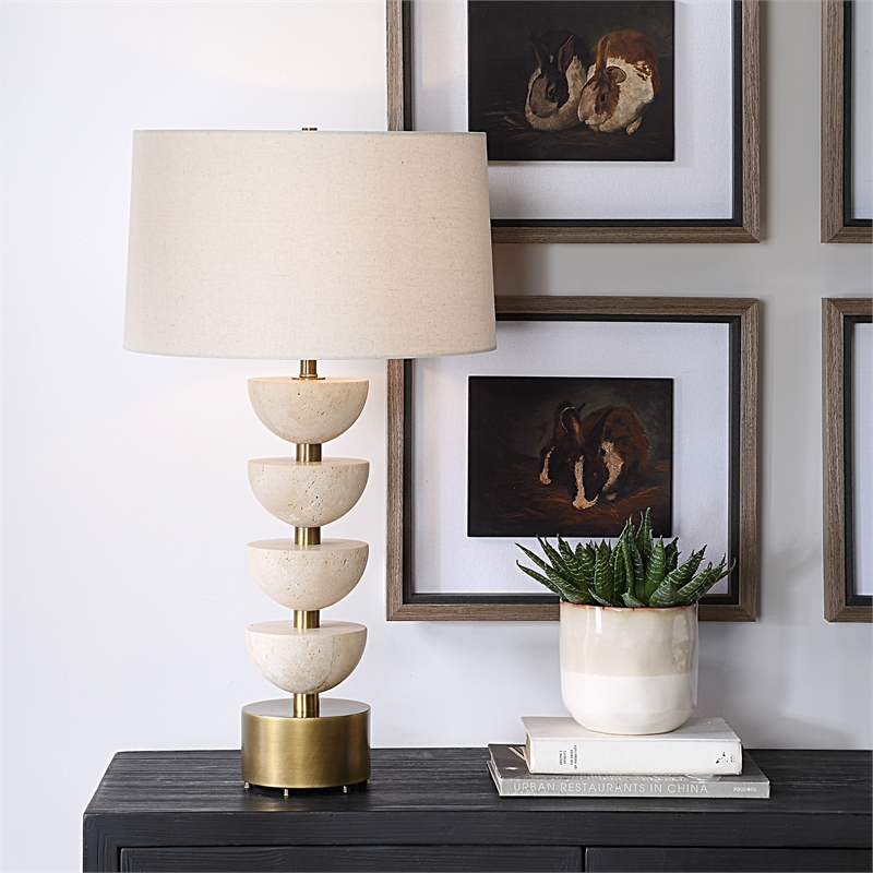 Uttermost Hemisphere Travertine Table Lamp in Tan